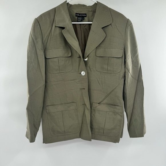 Halston silk blazer suit separate safari size 10 brown - Picture 1 of 10